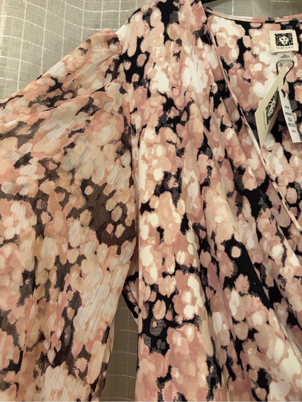 Anne Klein | Pink and Black Floral Wrap-Style Top XL NWT - Picture 5 of 6
